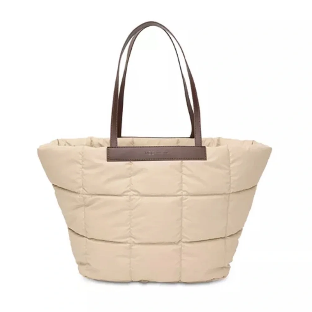 VEE Collective Elegant Cream Tote Bag with Brown Accents